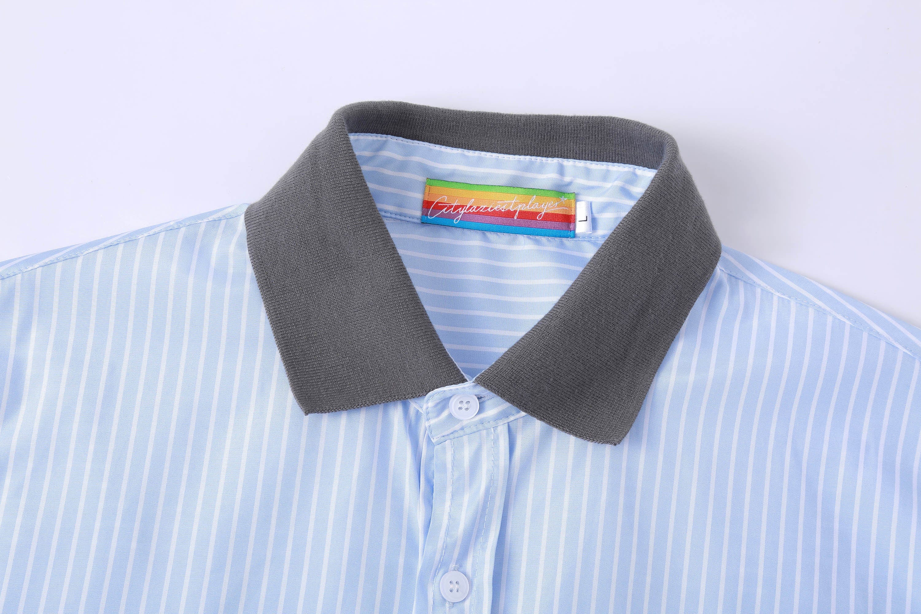 Contrast Collar Striped Shirt