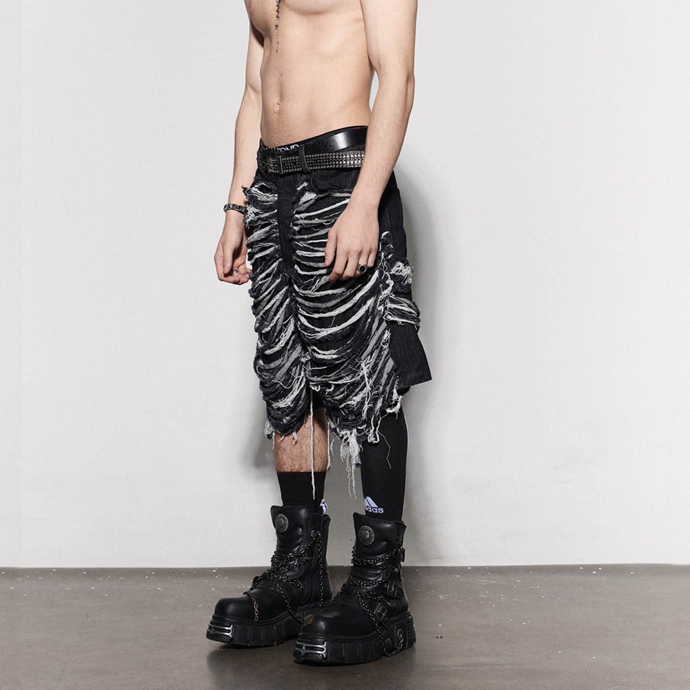 Skeleton Ripped Denim Shorts