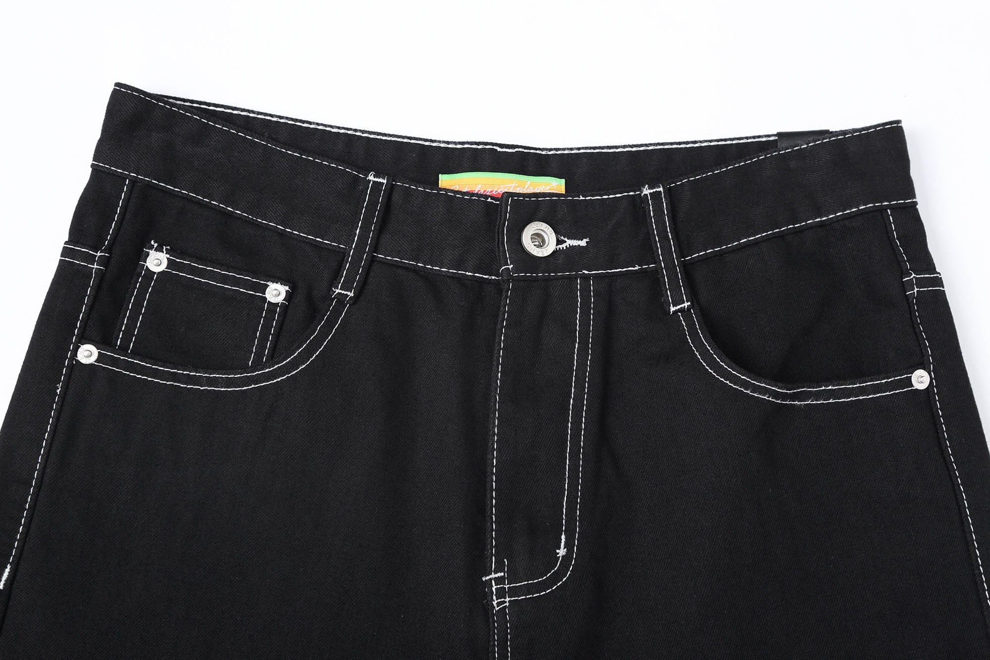 Black Flared Jeans with Contrast White Stitching