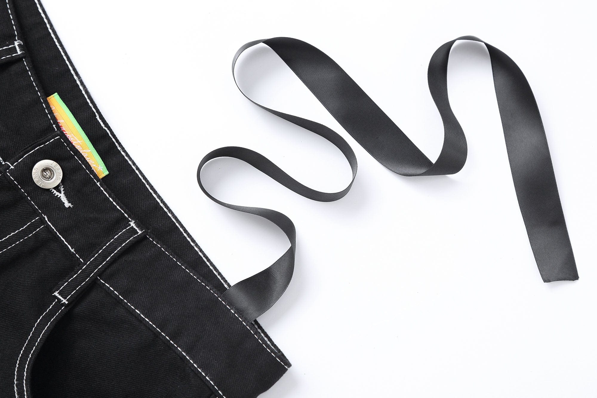 Black Flared Jeans with Contrast White Stitching