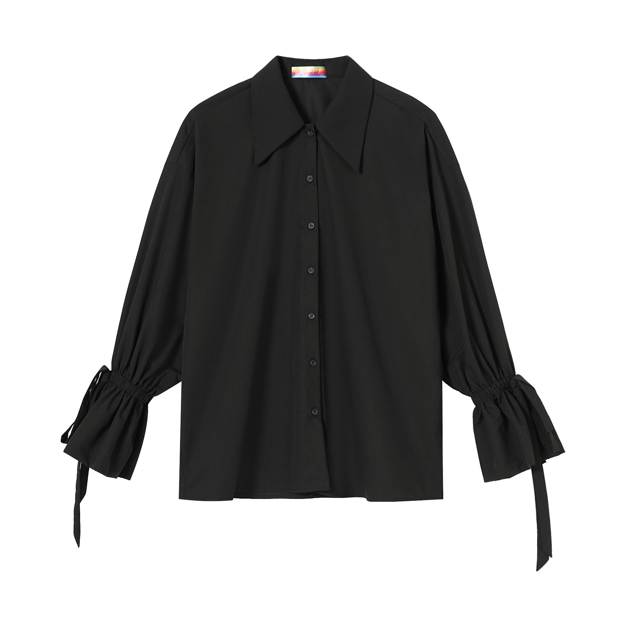 Button-Up Shirt with Tied Balloon Sleeves
