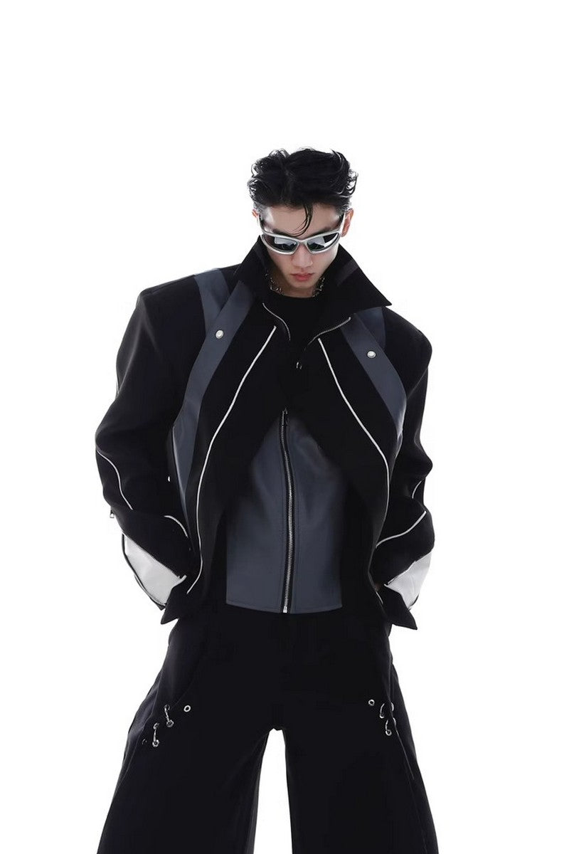 Layered Leather Jacket - chiclara