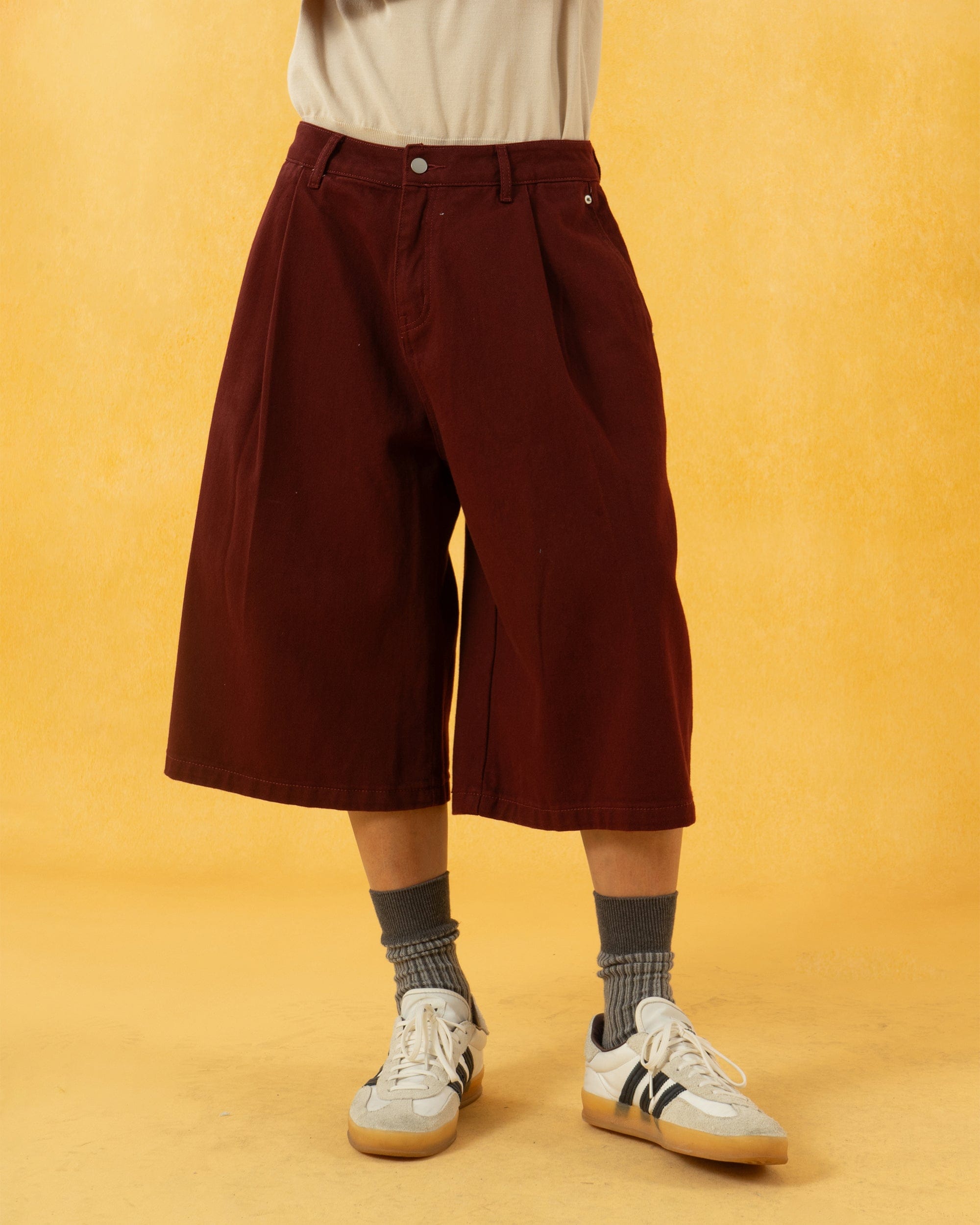 Classic Rivet Wide Leg Knee-Length Shorts