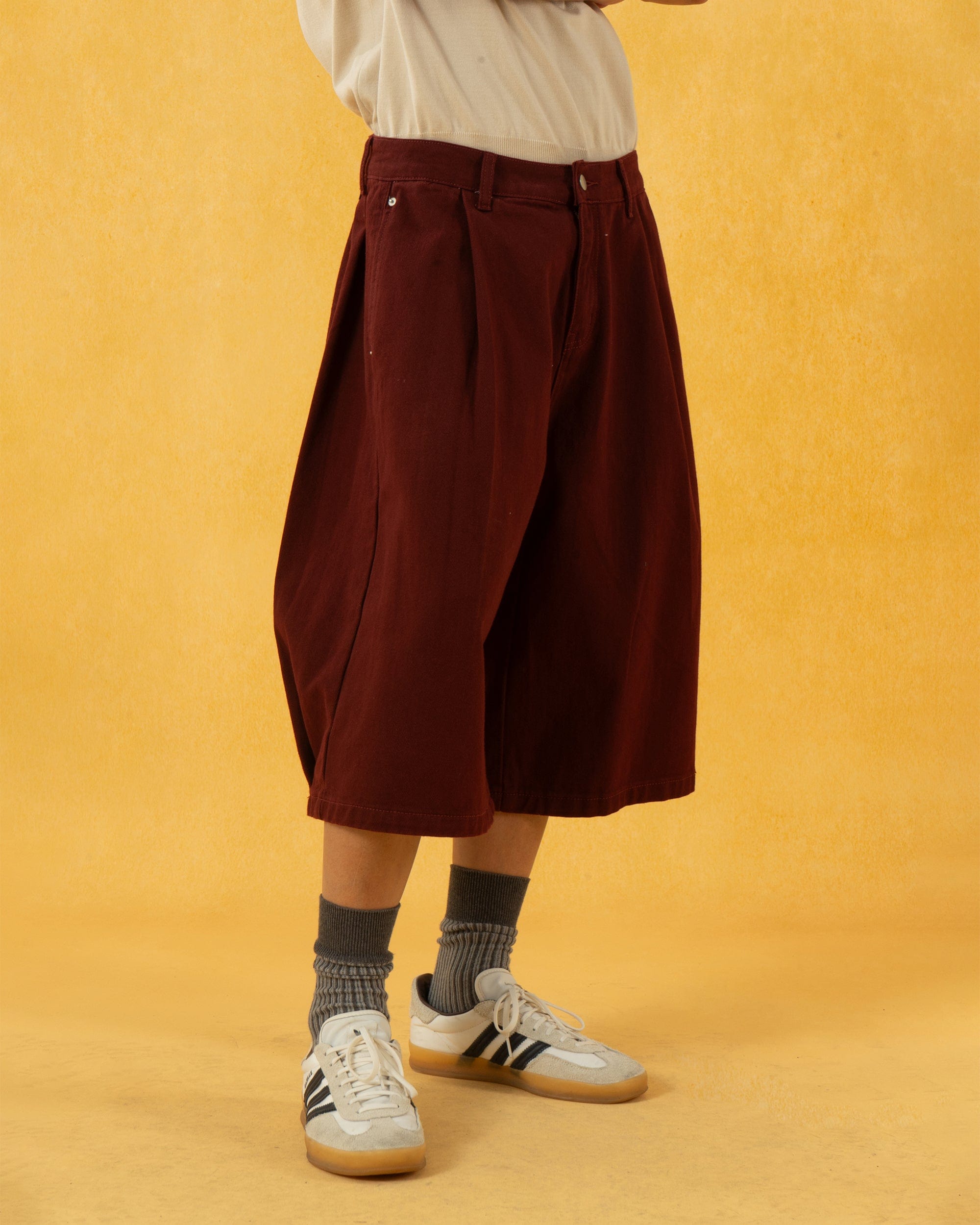 Classic Rivet Wide Leg Knee-Length Shorts