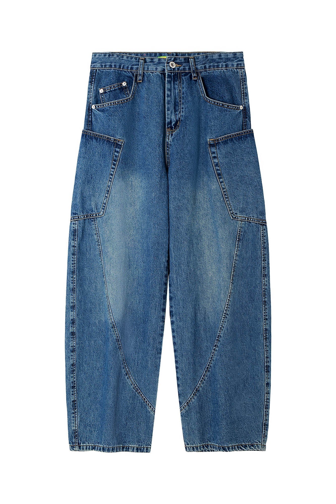 Spliced Baggy Curved Panel Denim Jeans