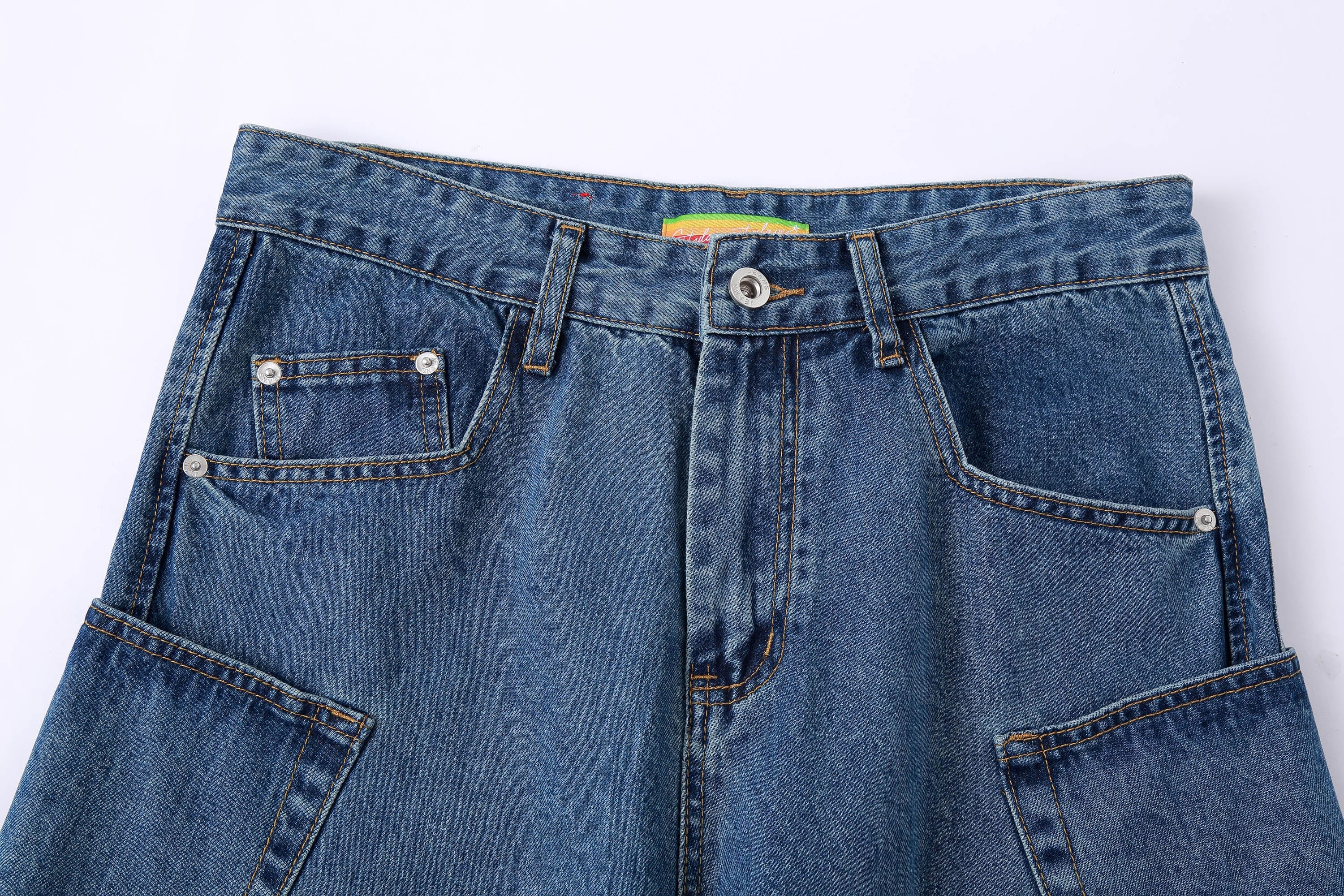 Spliced Baggy Curved Panel Denim Jeans