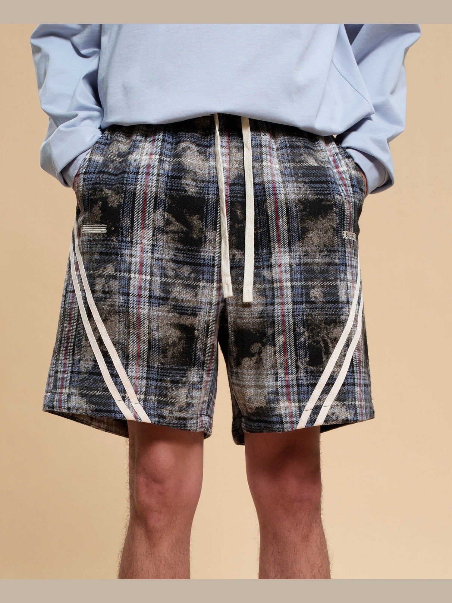 Plaid Drawstring Track Shorts