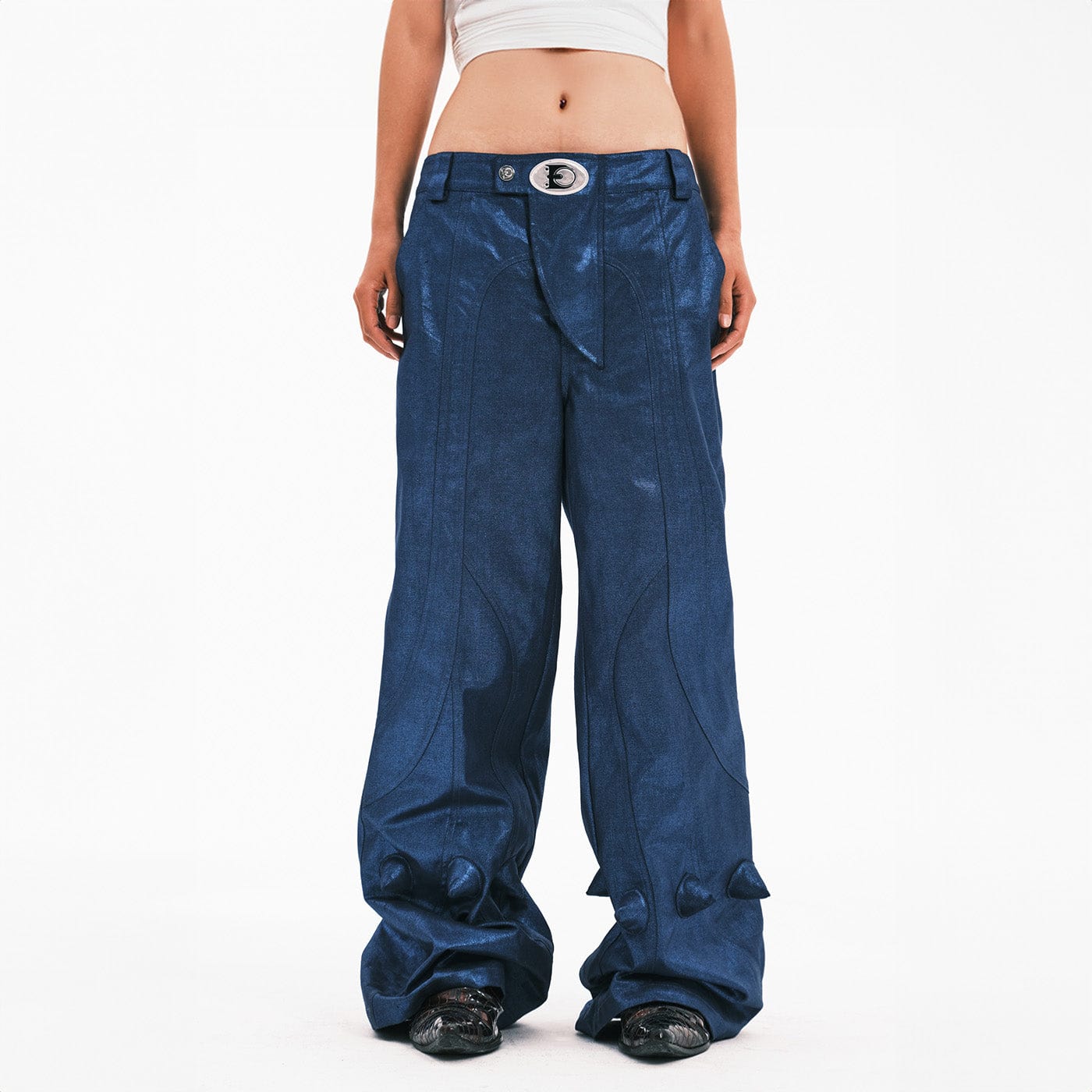 Indigo Spiked Wide-Leg Jeans