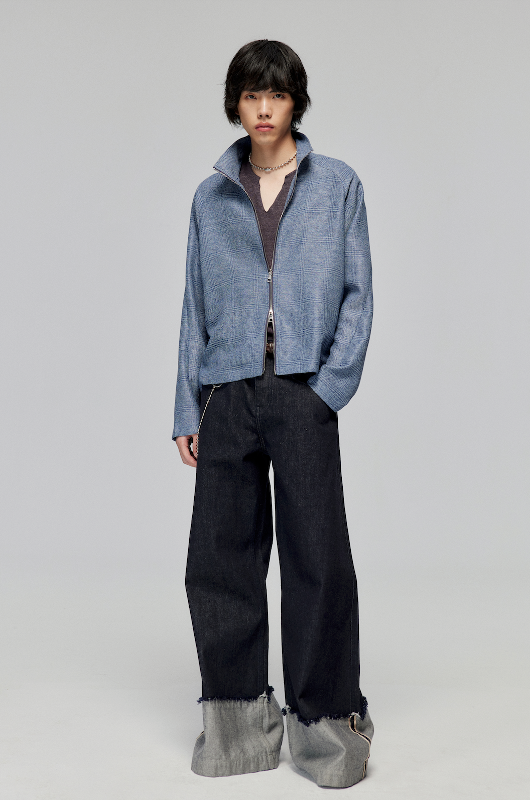 Denim Wide Leg Cuffed Jeans