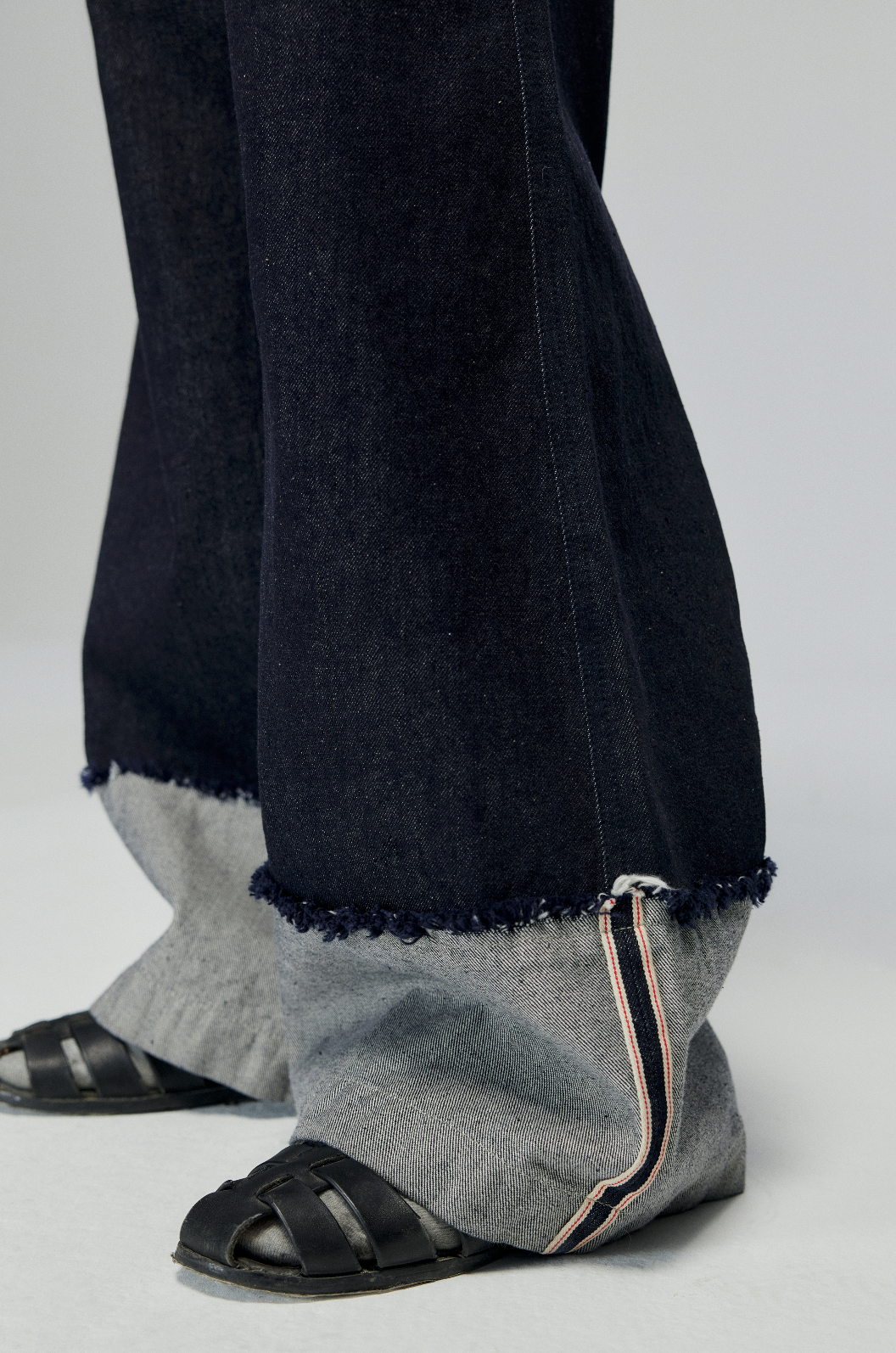 Denim Wide Leg Cuffed Jeans