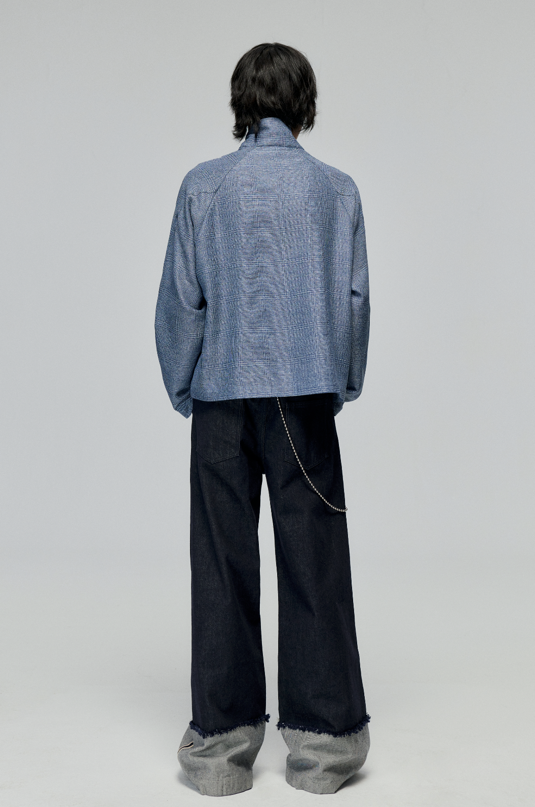 Denim Wide Leg Cuffed Jeans