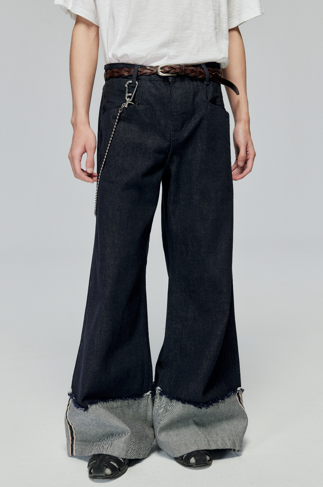 Denim Wide Leg Cuffed Jeans