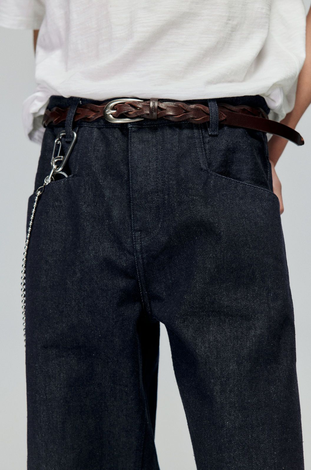 Denim Wide Leg Cuffed Jeans