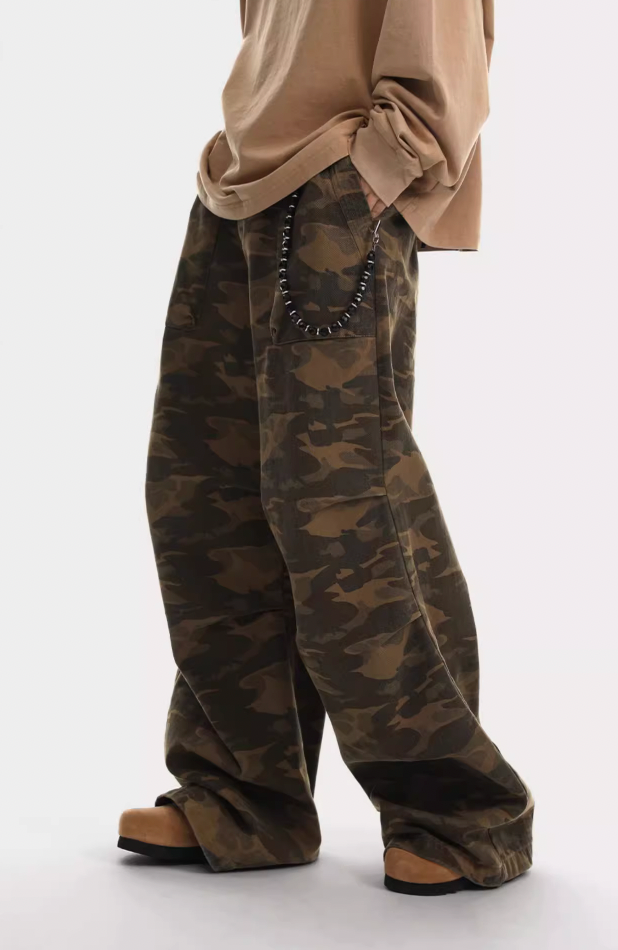 Camouflage Pleated Paratrooper Work Pants - chiclara