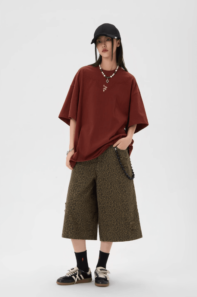 Leopard Print Baggy Shorts for Work - chiclara