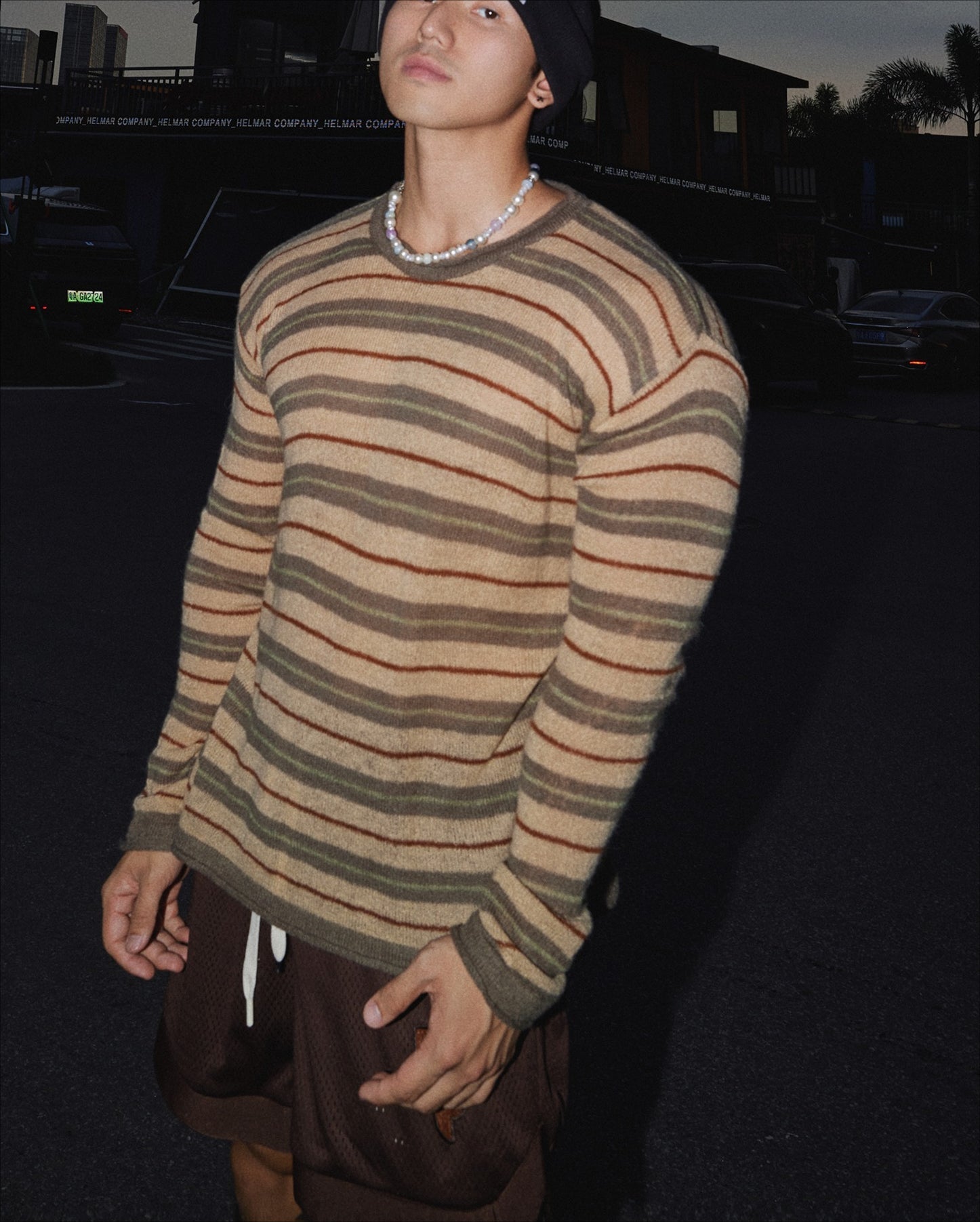 Crewneck Fuzzy Striped Sweater