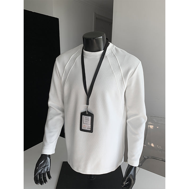 320g Pure Color Patchwork Casual Loose Fit Long Sleeve T-shirt for Men T50981