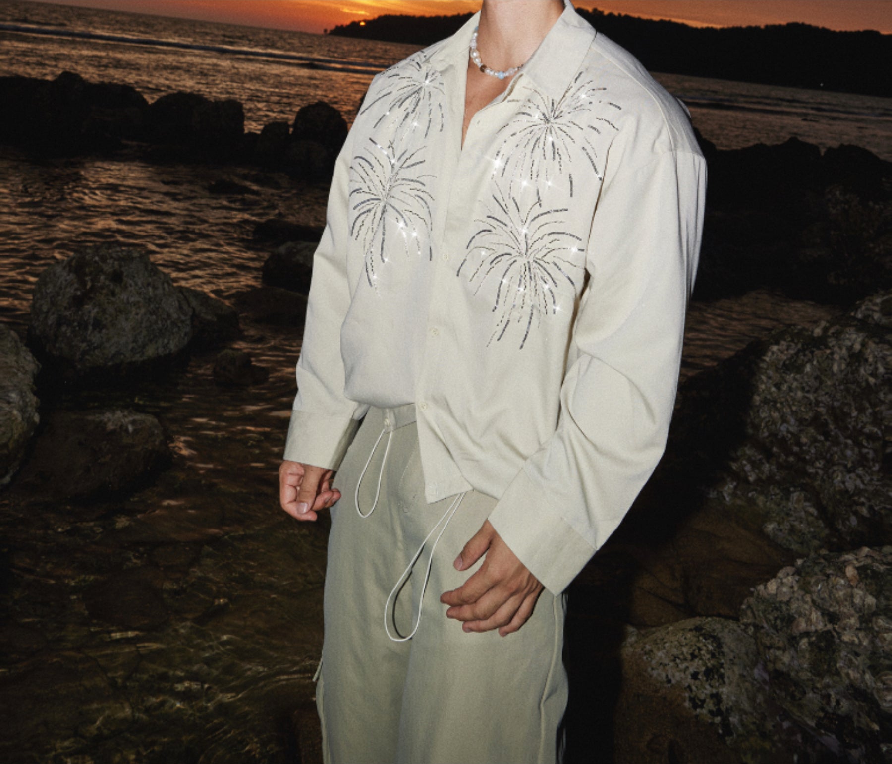 Beige Firework Embroidered Shirt