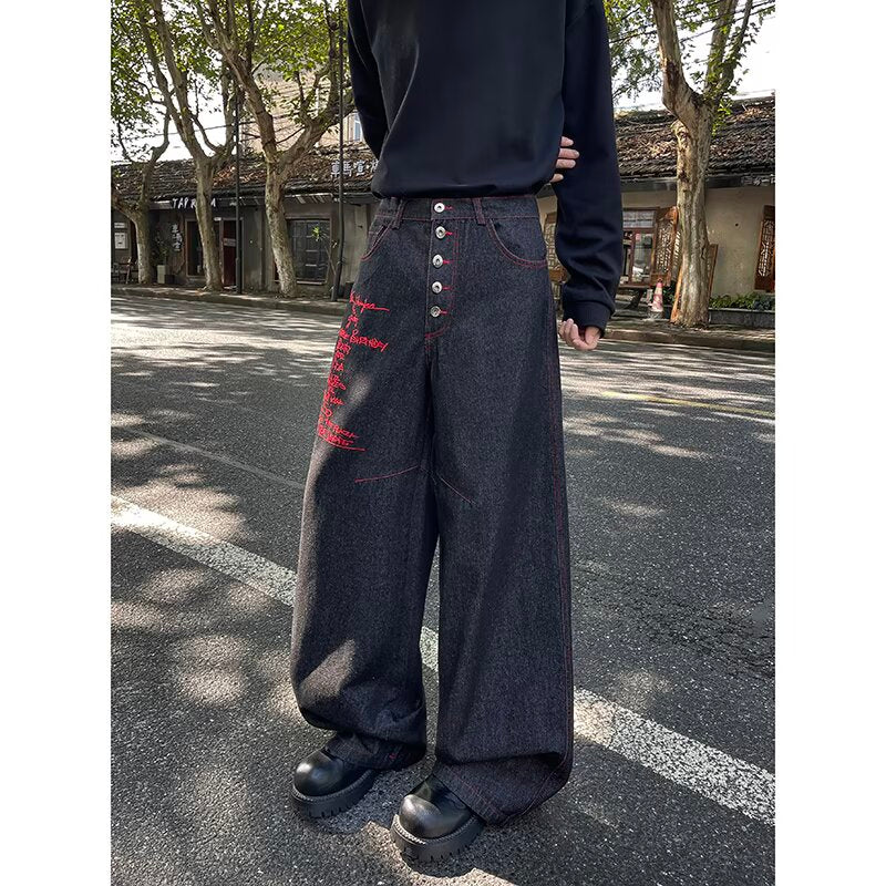 B385 American-style embroidered straight-leg jeans