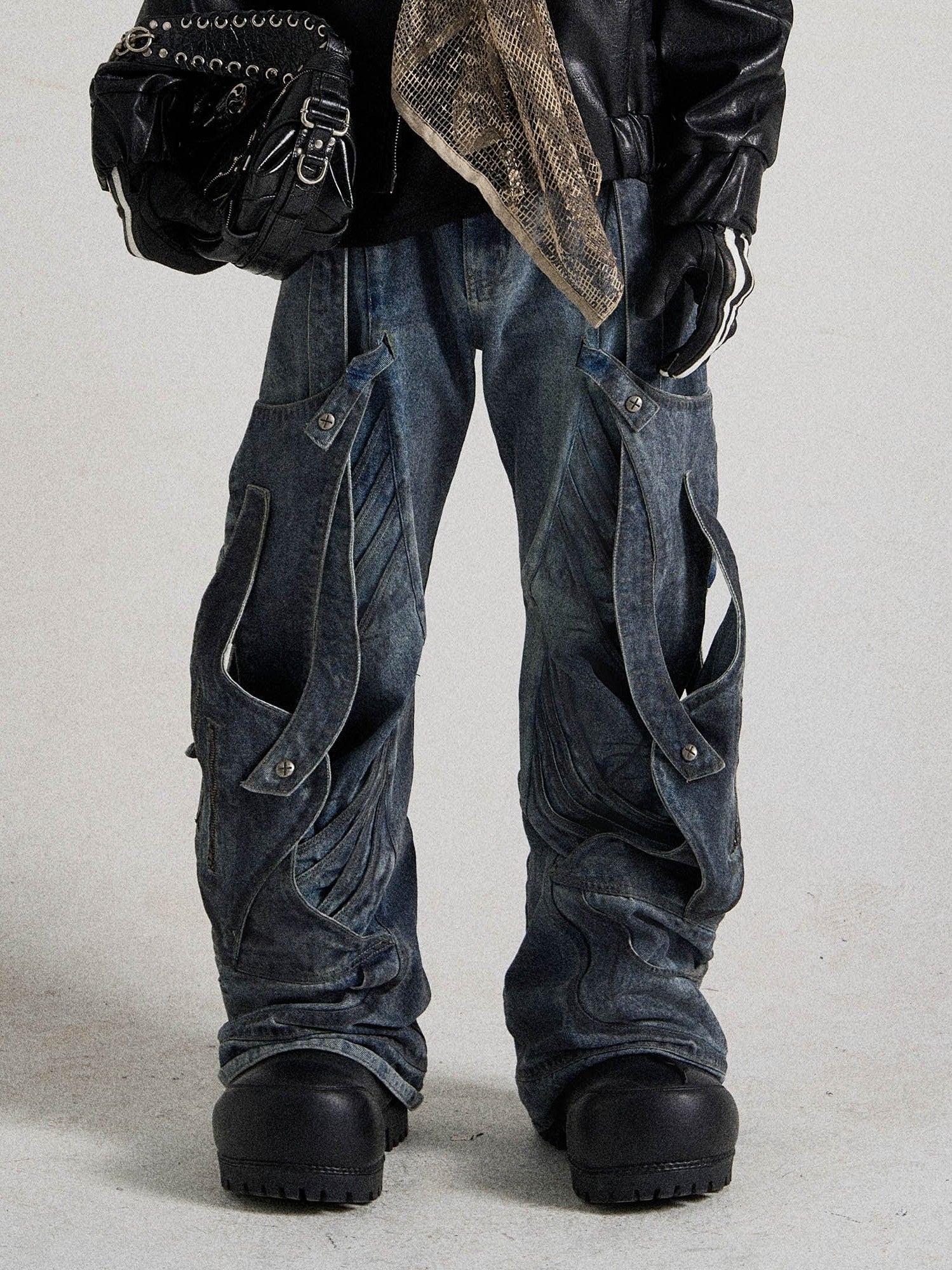 Deconstructed Multi-Strap Cargo Jeans