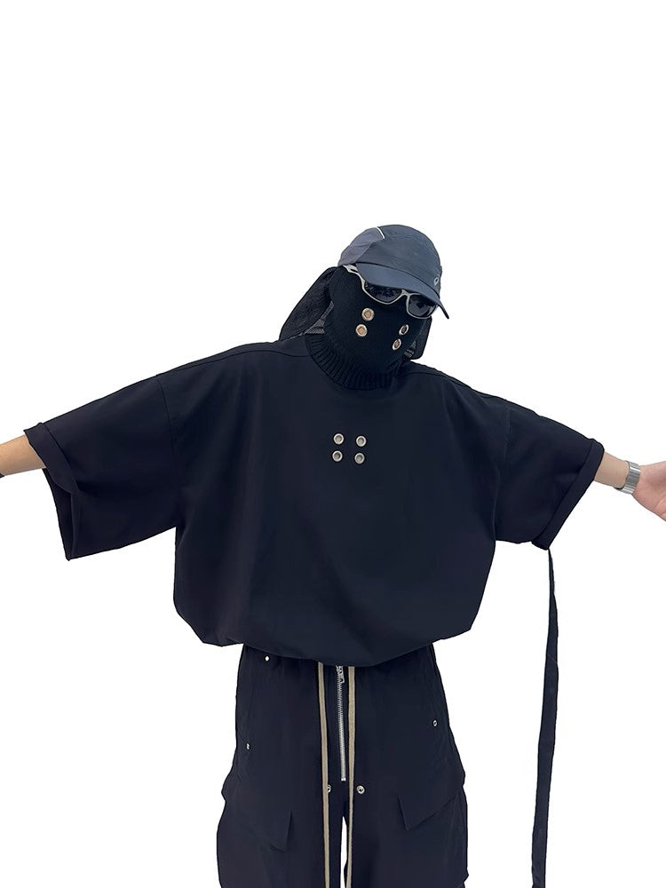 아일렛 디테일 오버사이즈 블랙 티셔츠