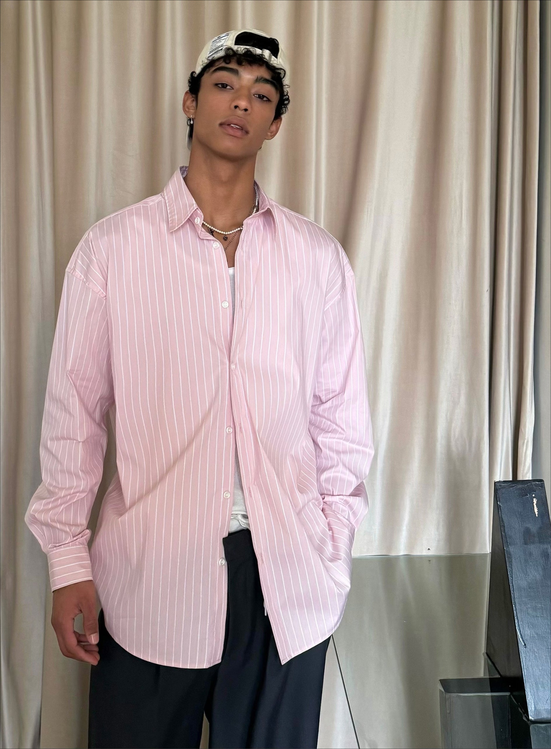 Pink Striped Oversized Shirt