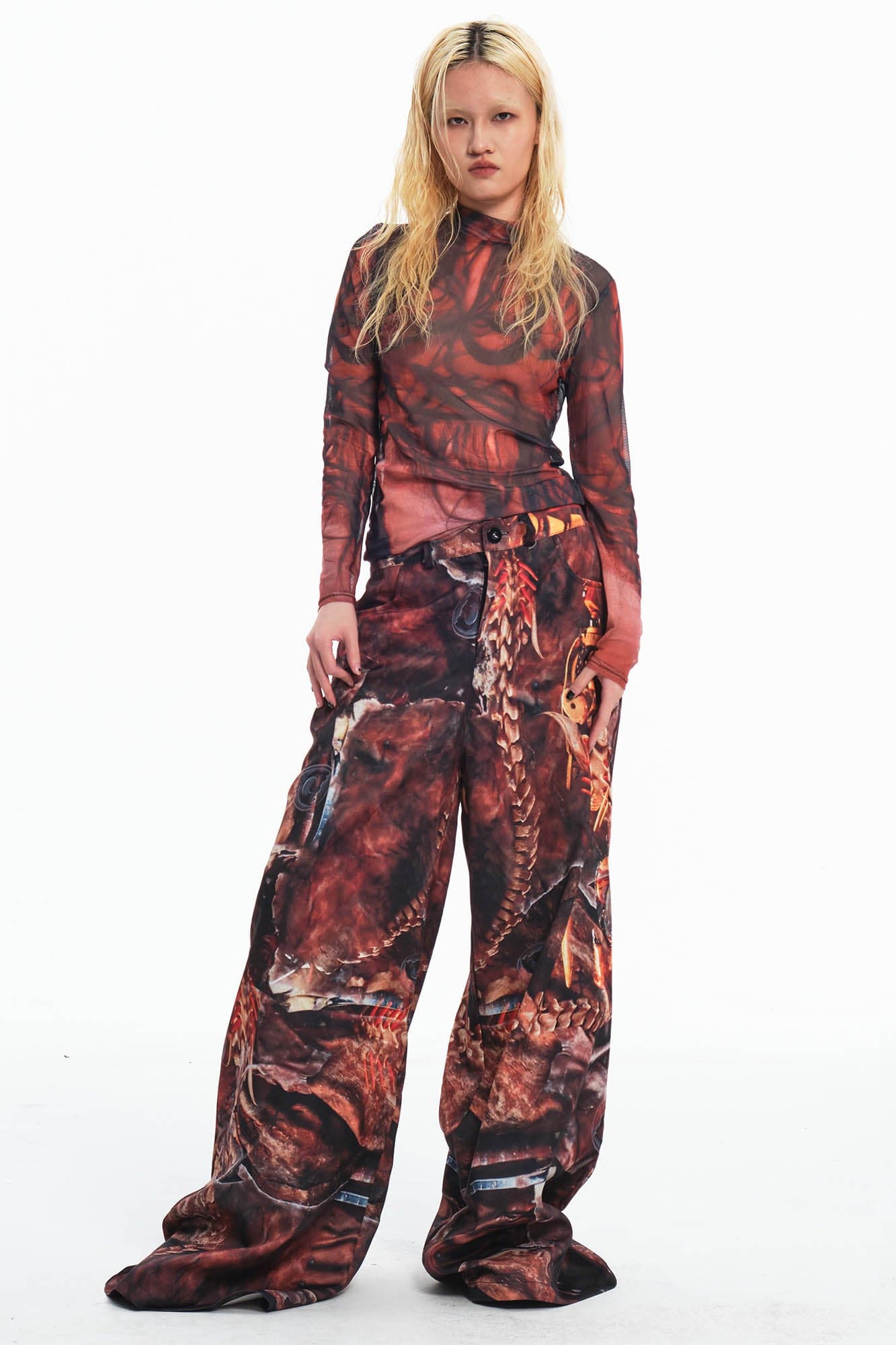 Wide-Leg Monster Print Trousers