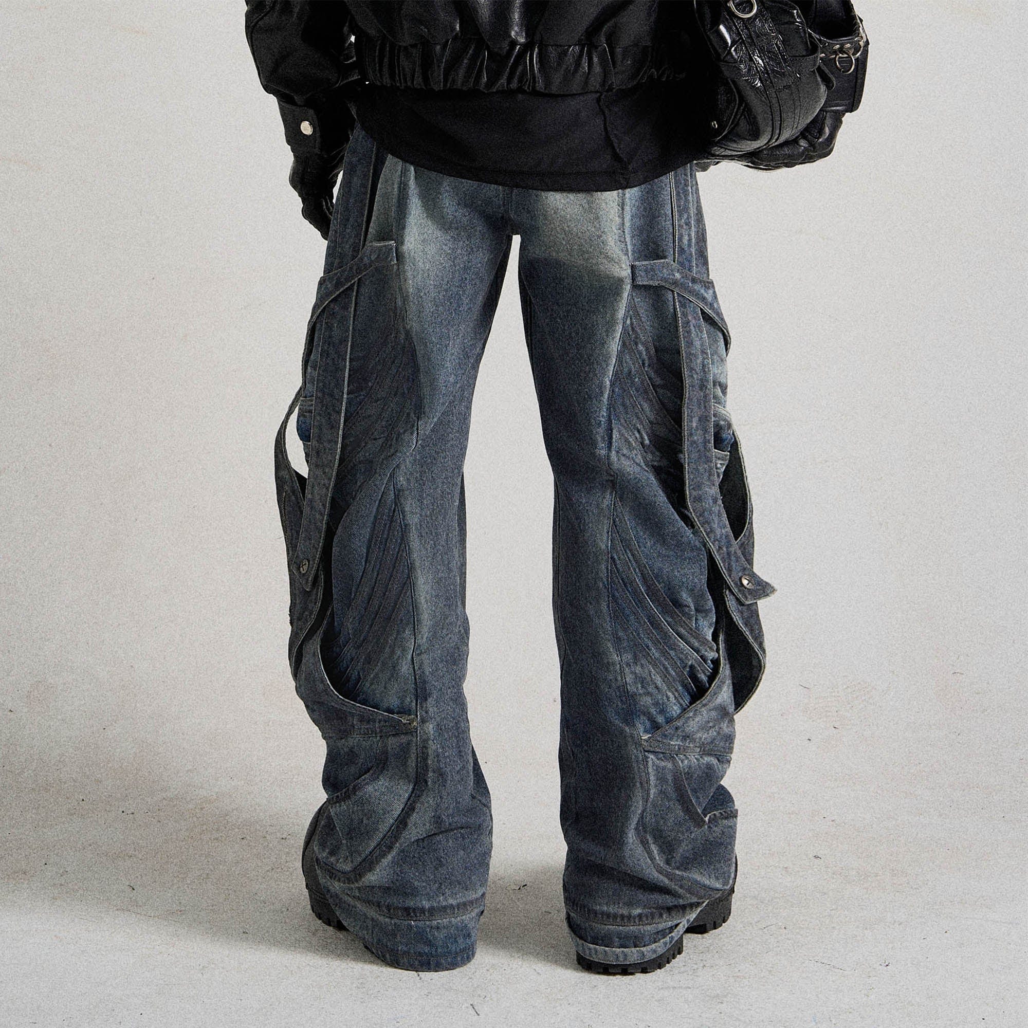 Deconstructed Multi-Strap Cargo Jeans