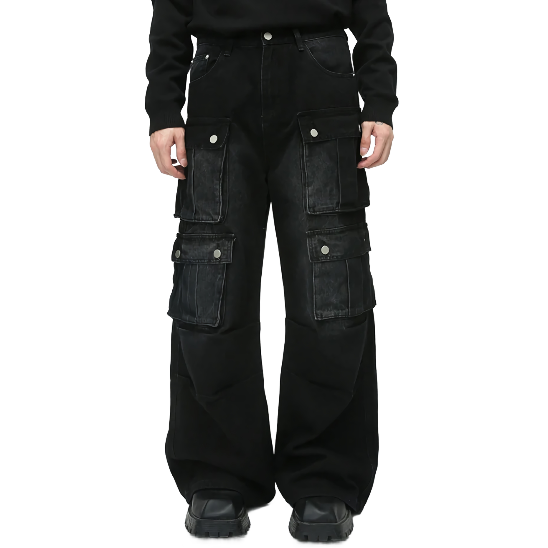 Black Multi-Pocket Cargo Jeans