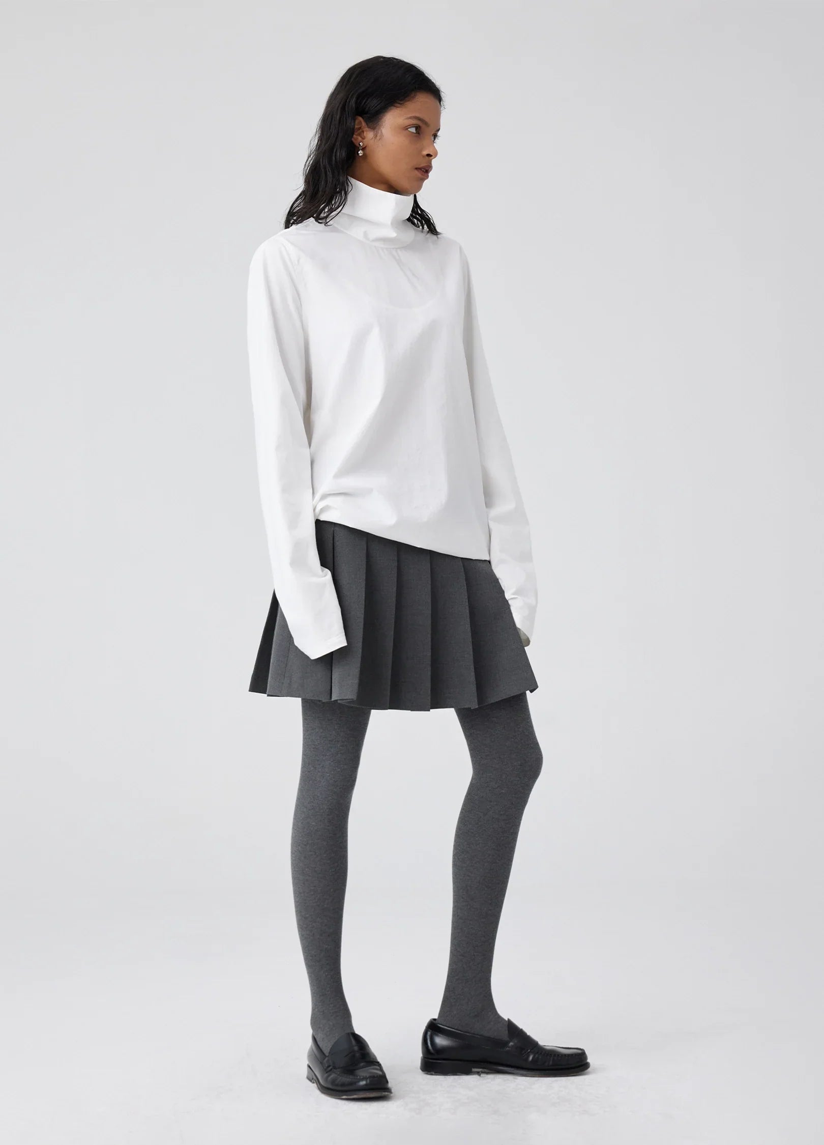Back-Button High-neck Paneled Oxford Shirt