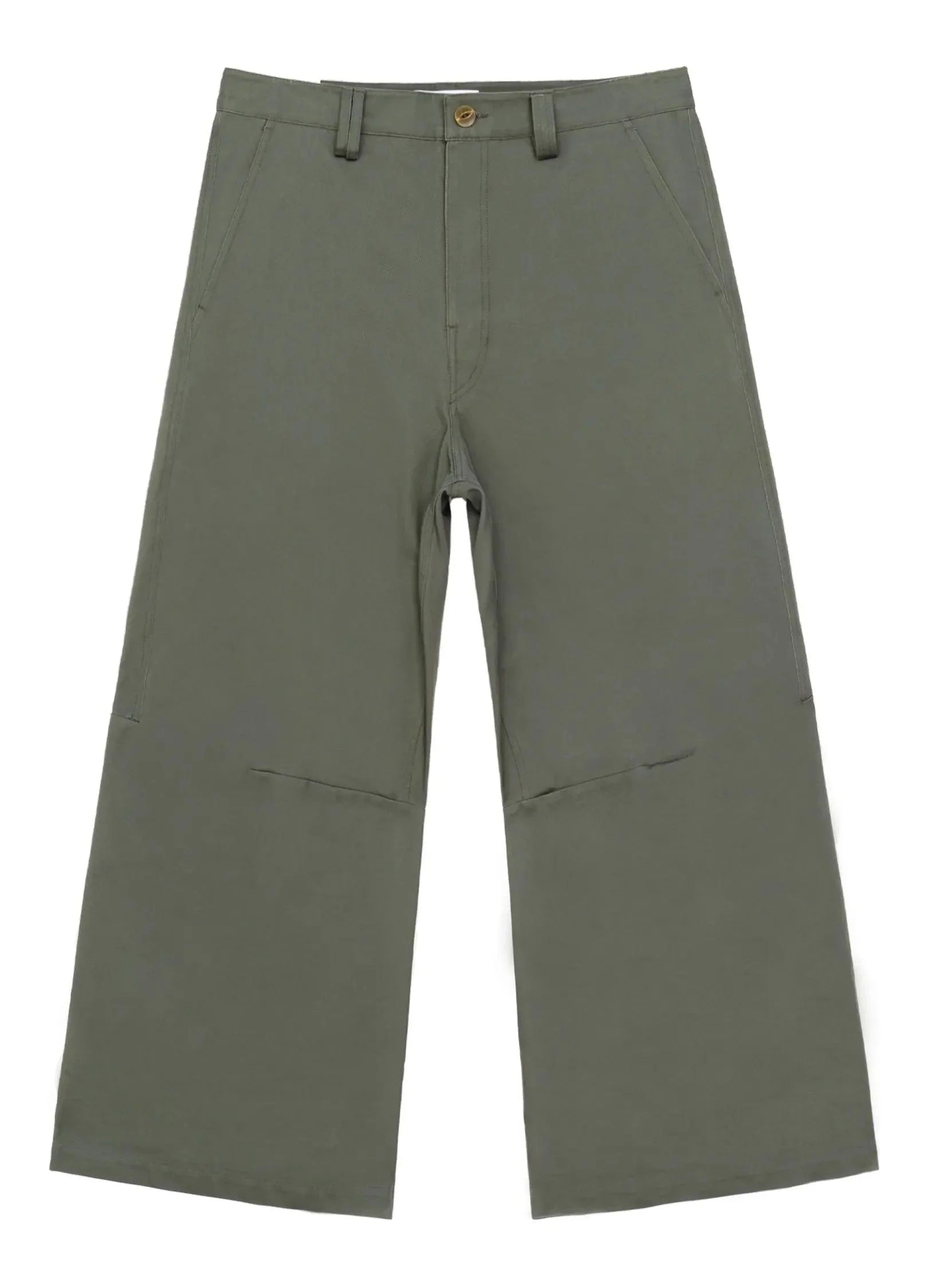 Wide-Leg Cotton Trousers with Darted Knees - chiclara