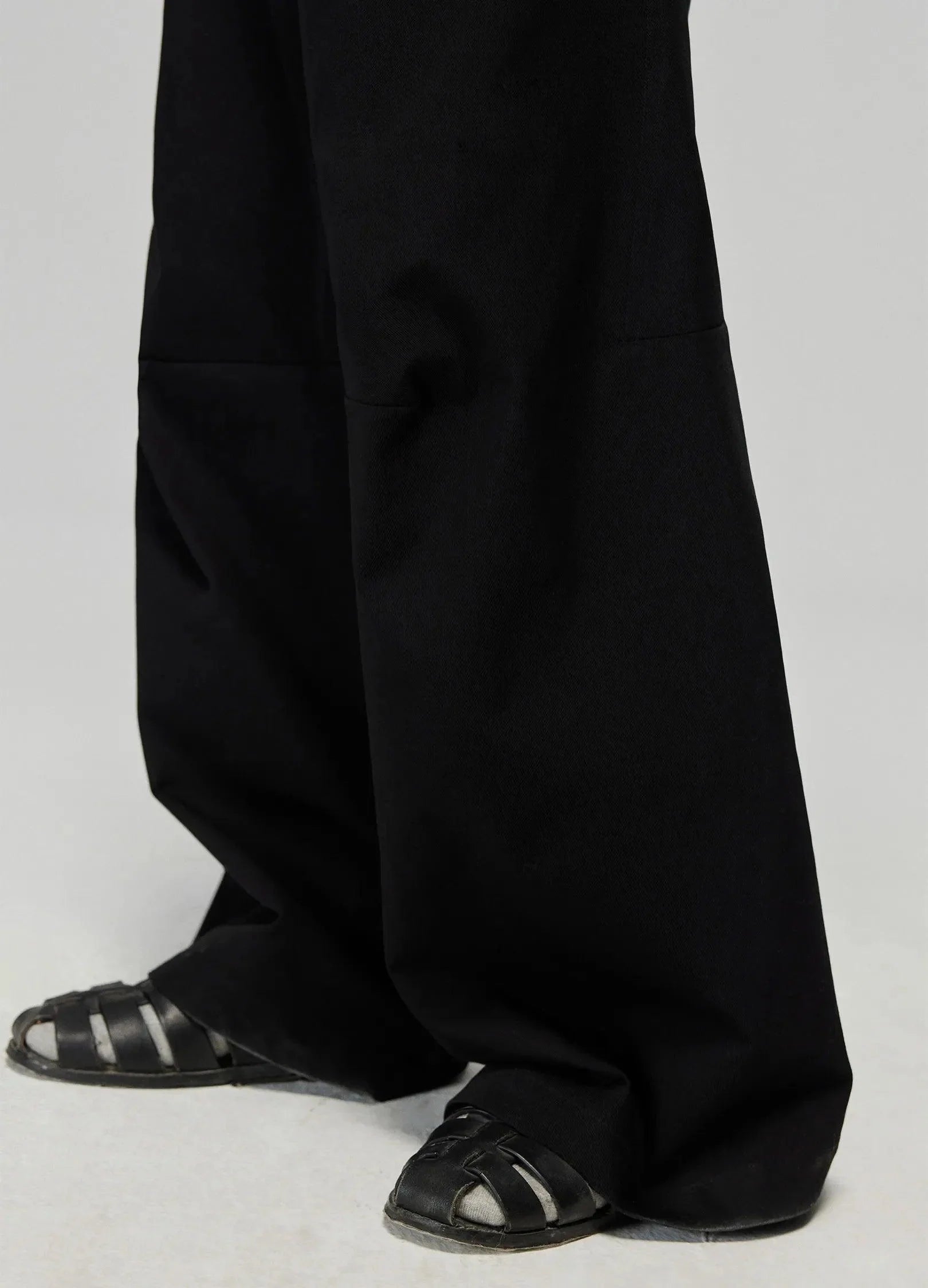 Wide-Leg Cotton Trousers with Darted Knees - chiclara