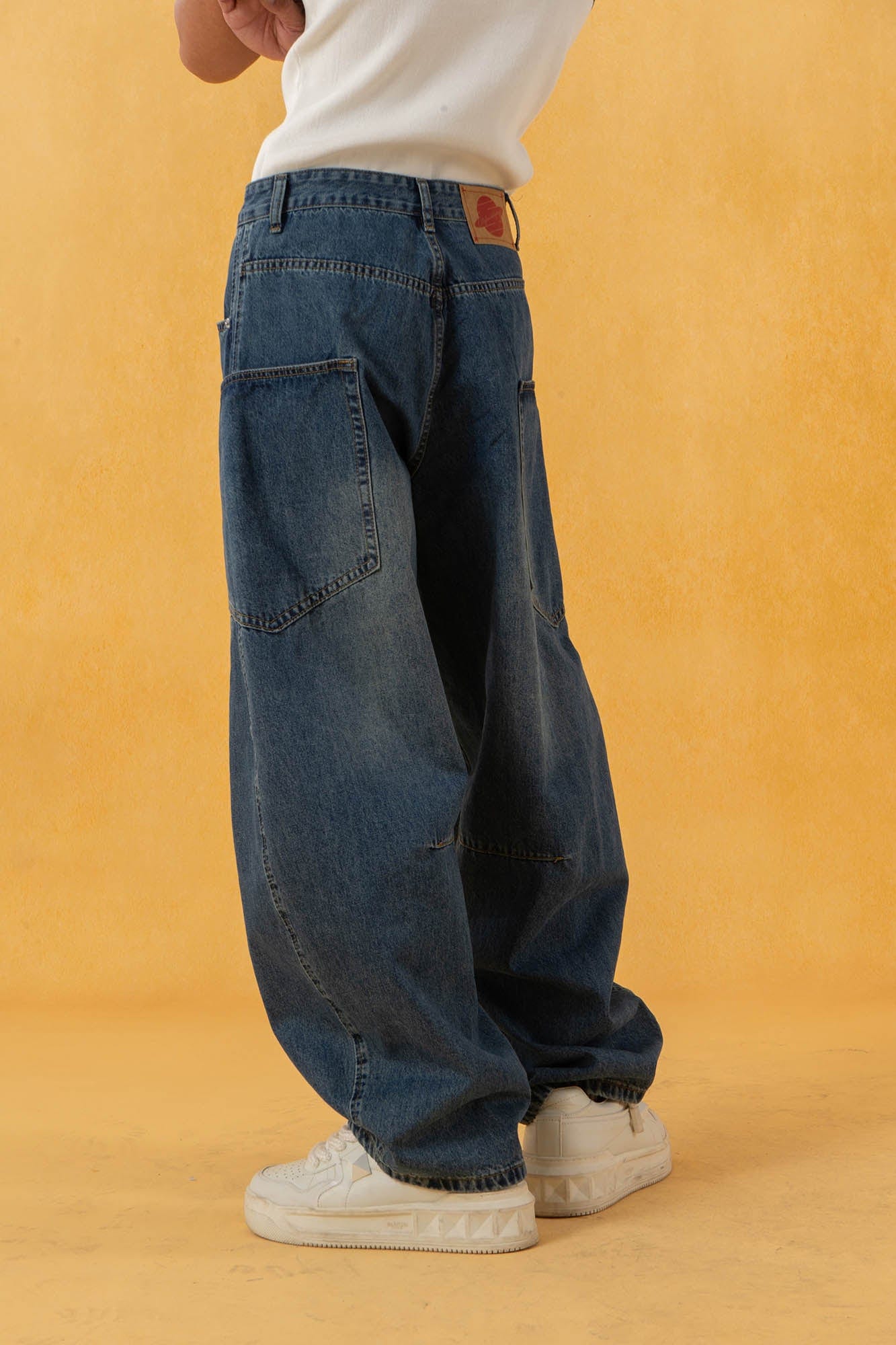 Spliced Baggy Curved Panel Denim Jeans