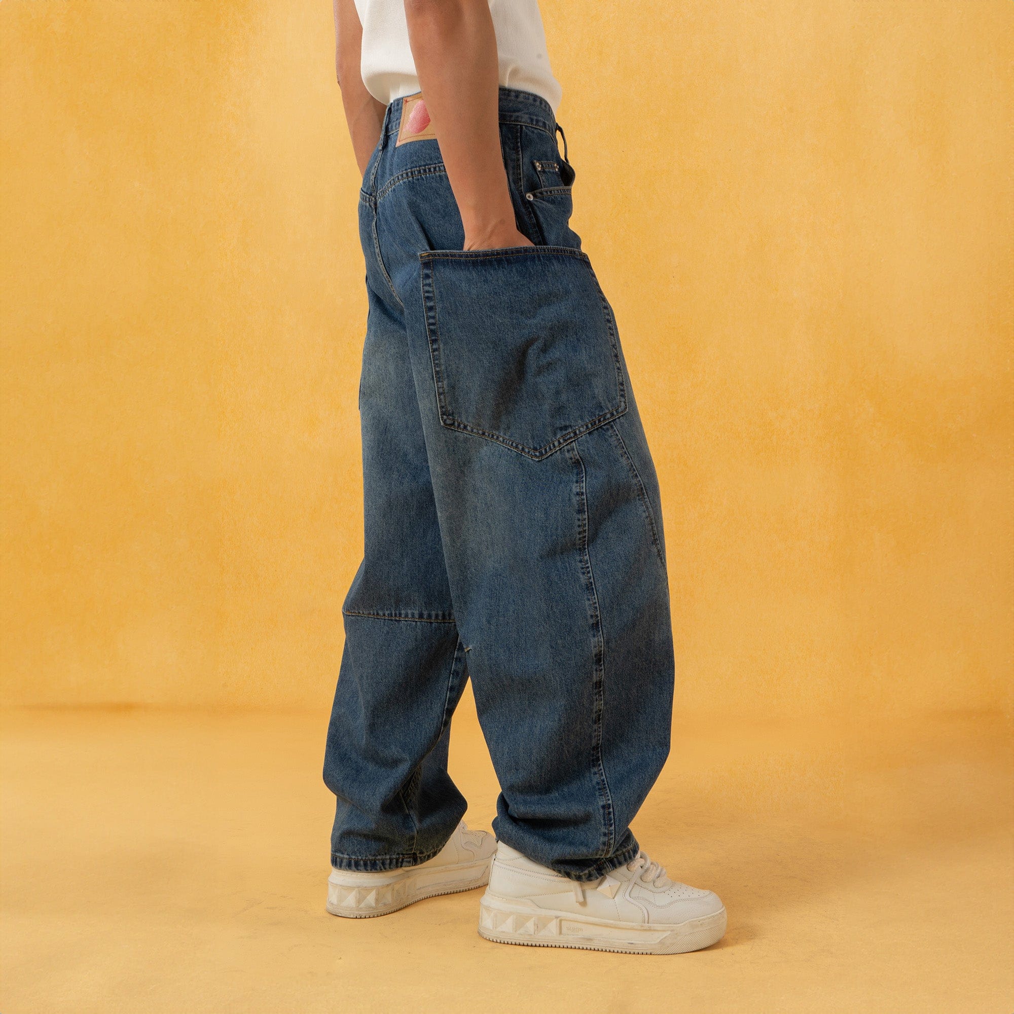 Spliced Baggy Curved Panel Denim Jeans