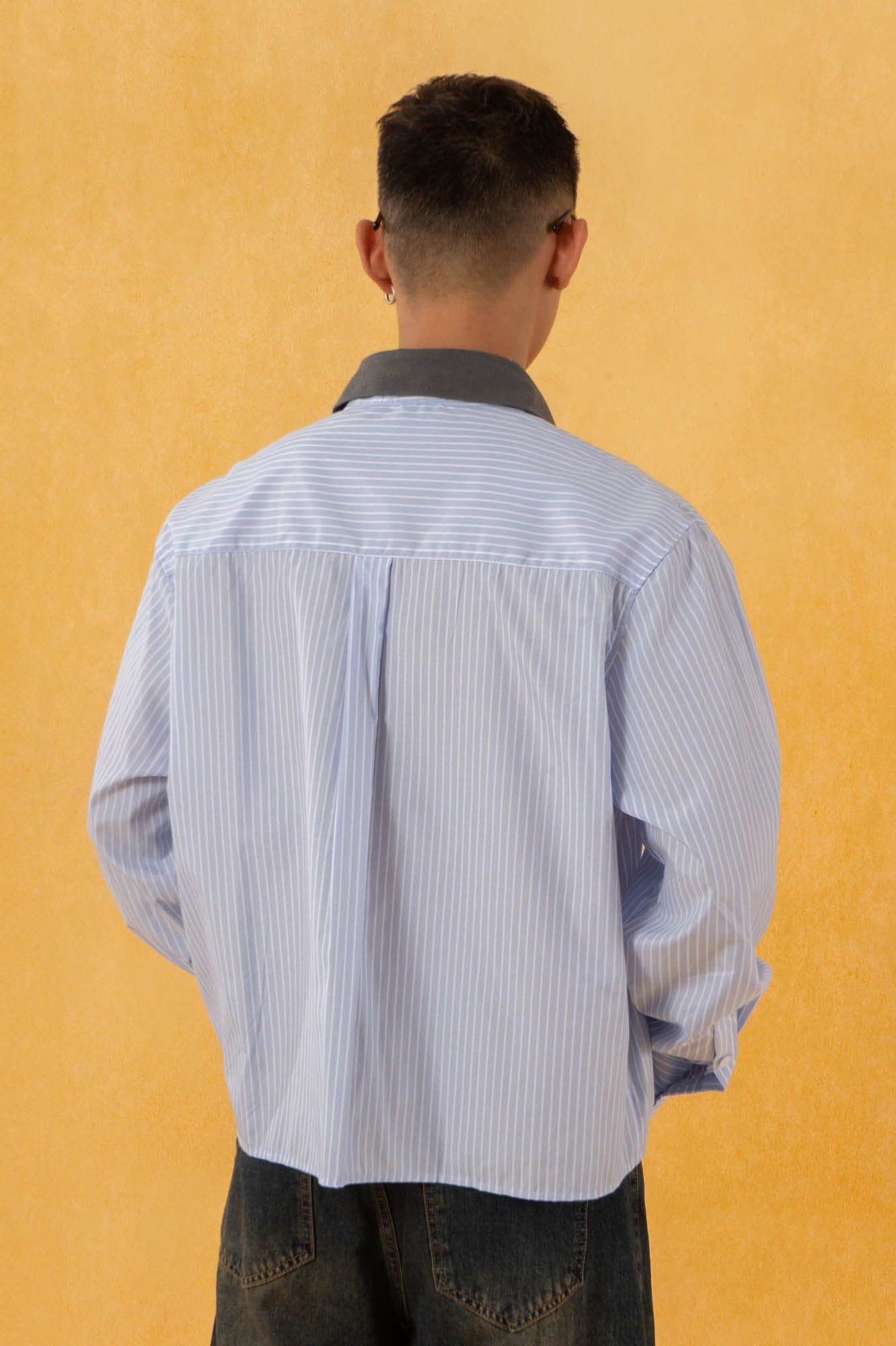 Contrast Collar Striped Shirt