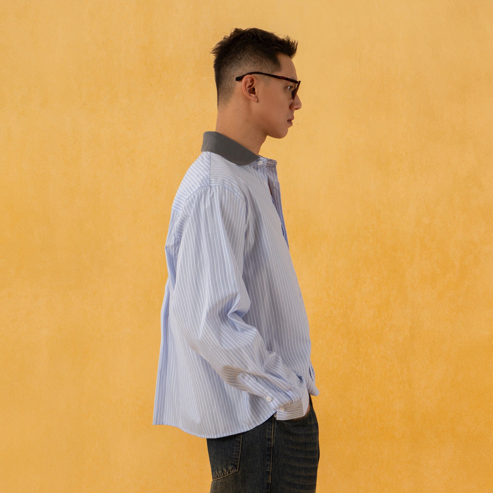 Contrast Collar Striped Shirt