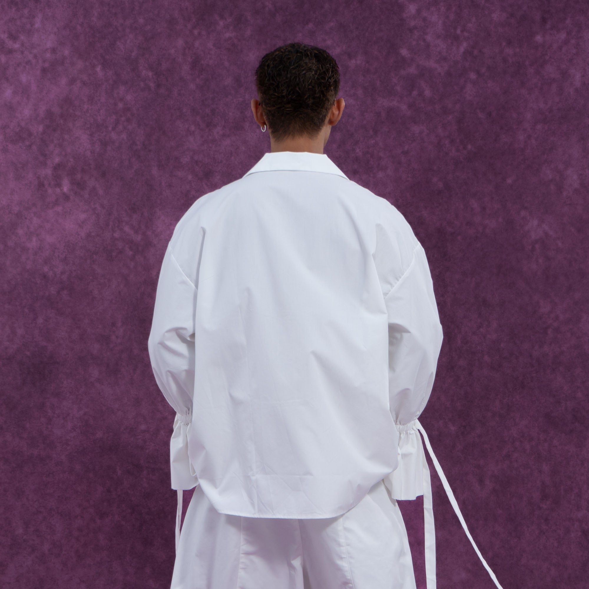 Button-Up Shirt with Tied Balloon Sleeves