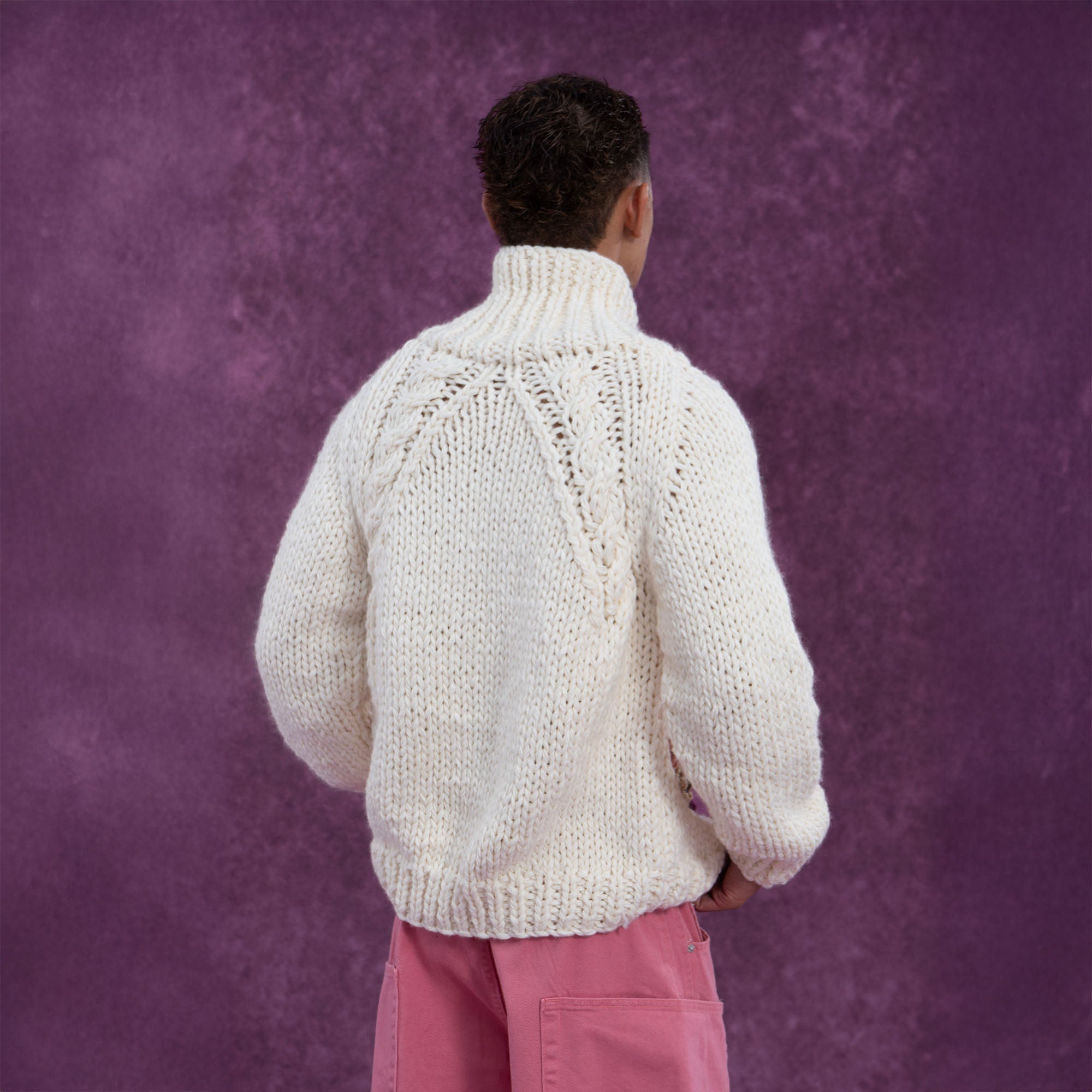 Chunky Knit Cardigan with Crocheted Flowers