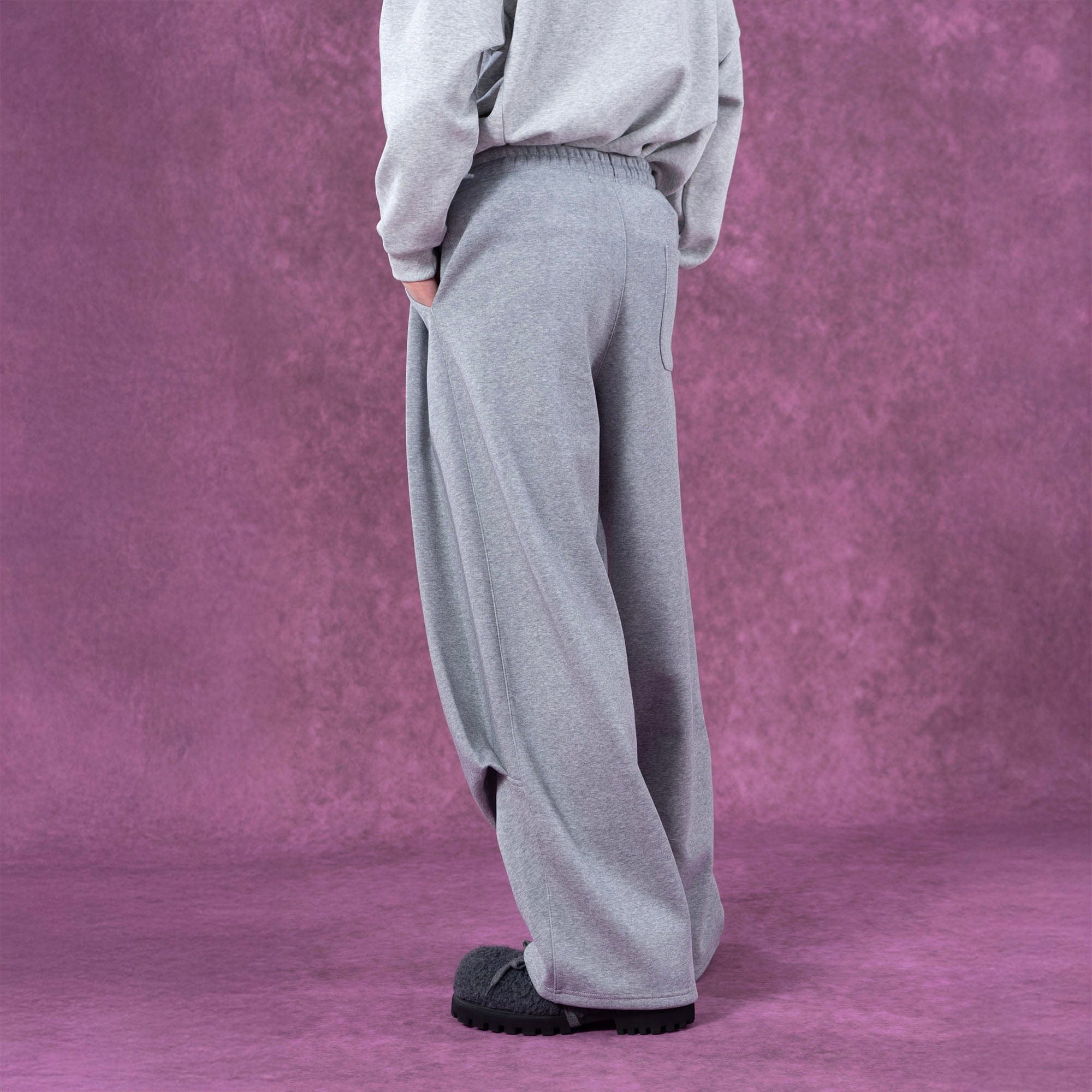 Gray and Black Pleated Wide-Leg Sweatpants