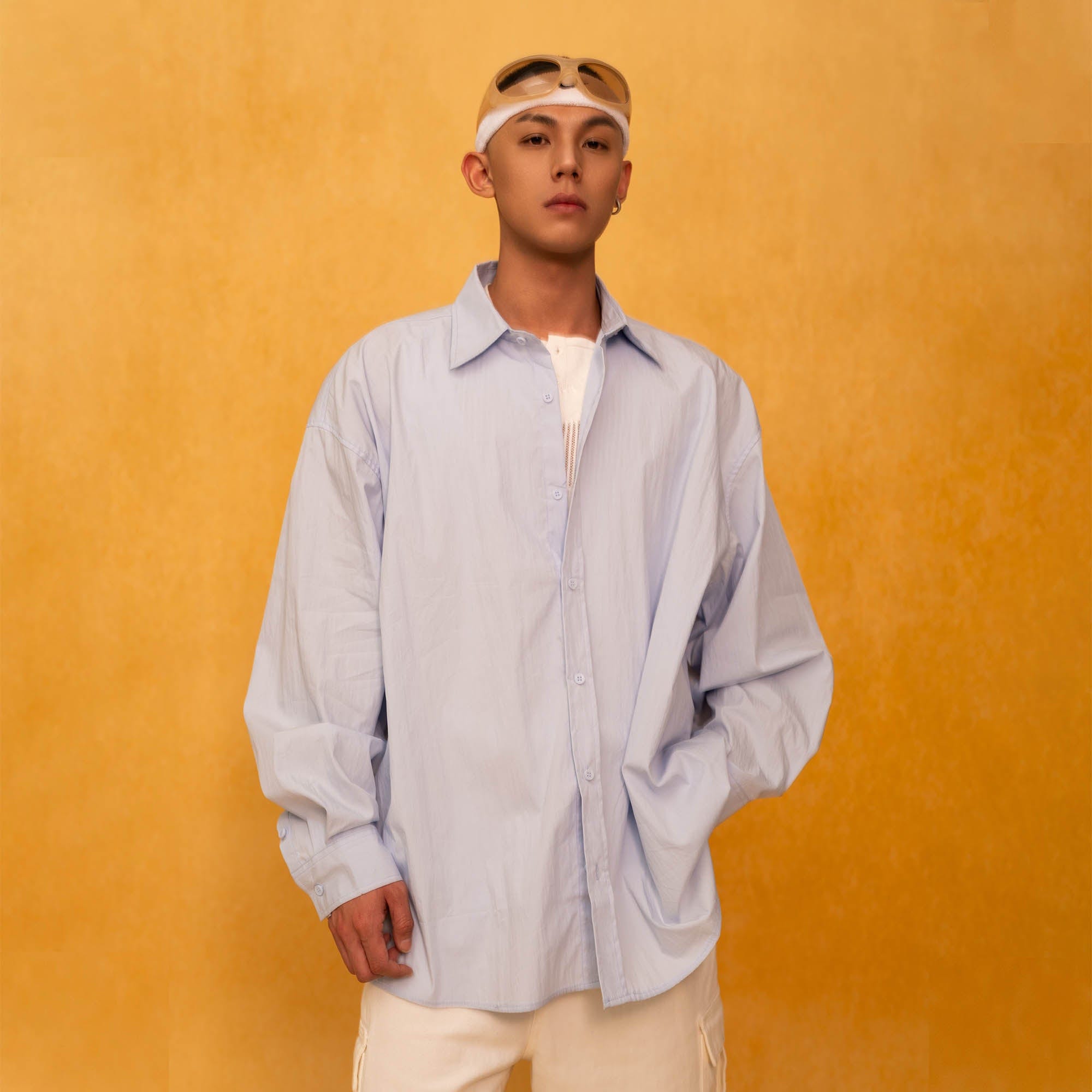 Oversized Crinkled Button-Up Shirt