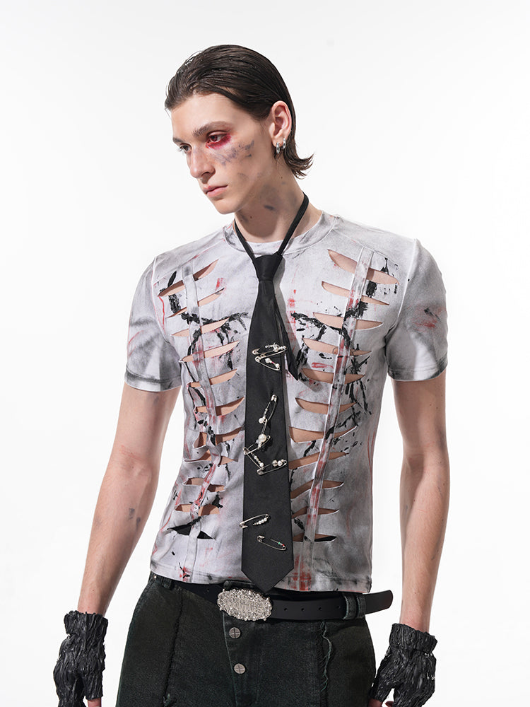 Cut-out Distressed Punk T-Shirt