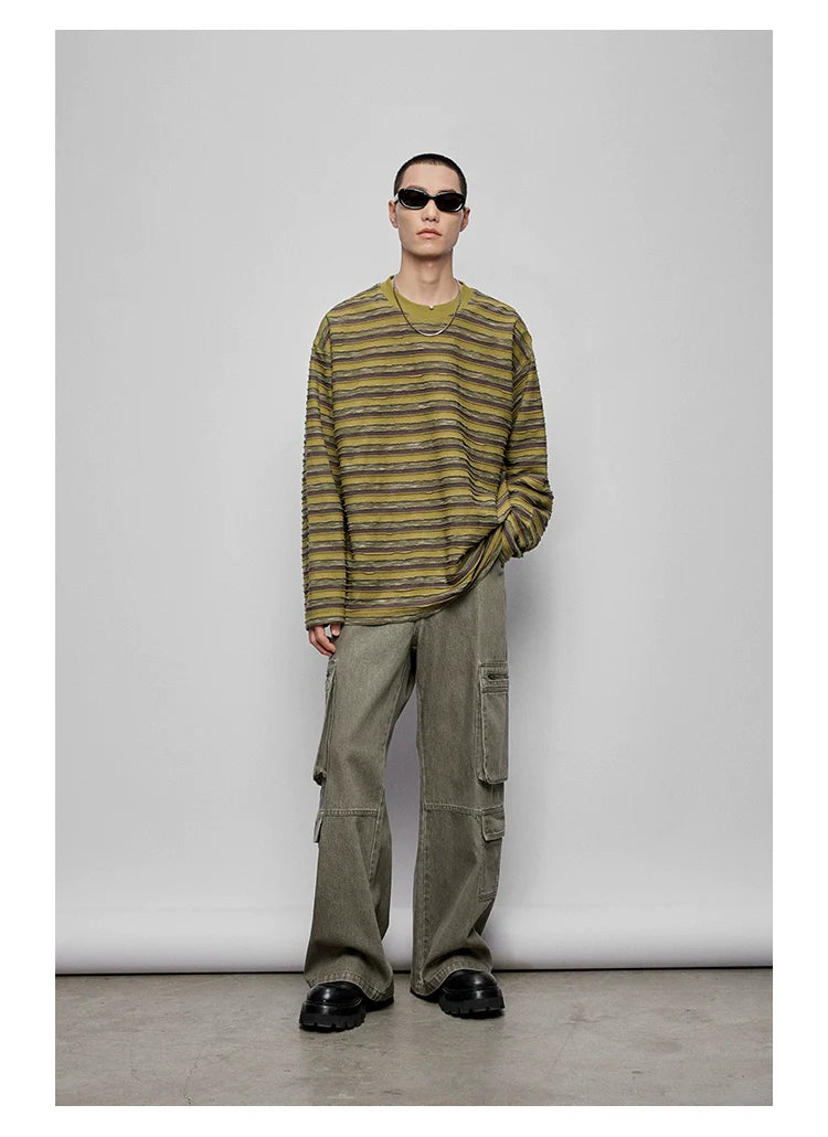 Round Neck Oversized Striped Long Sleeve Top