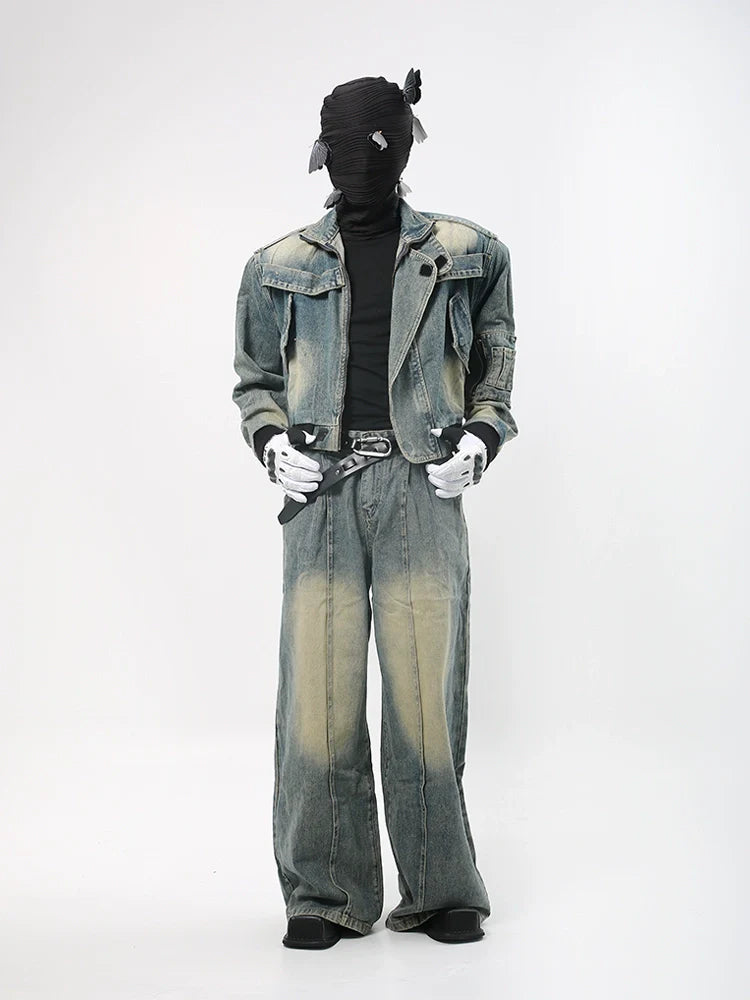 Vintage-Wash Denim Jacket and Wide-Leg Jeans