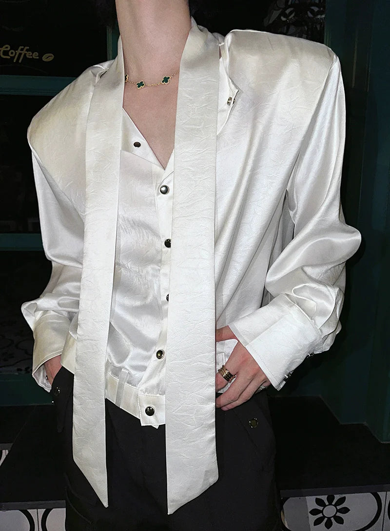 Glossy Tie Neck Shirt