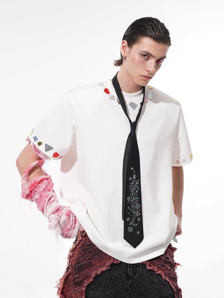 Geometric Crystal Collar T-Shirt