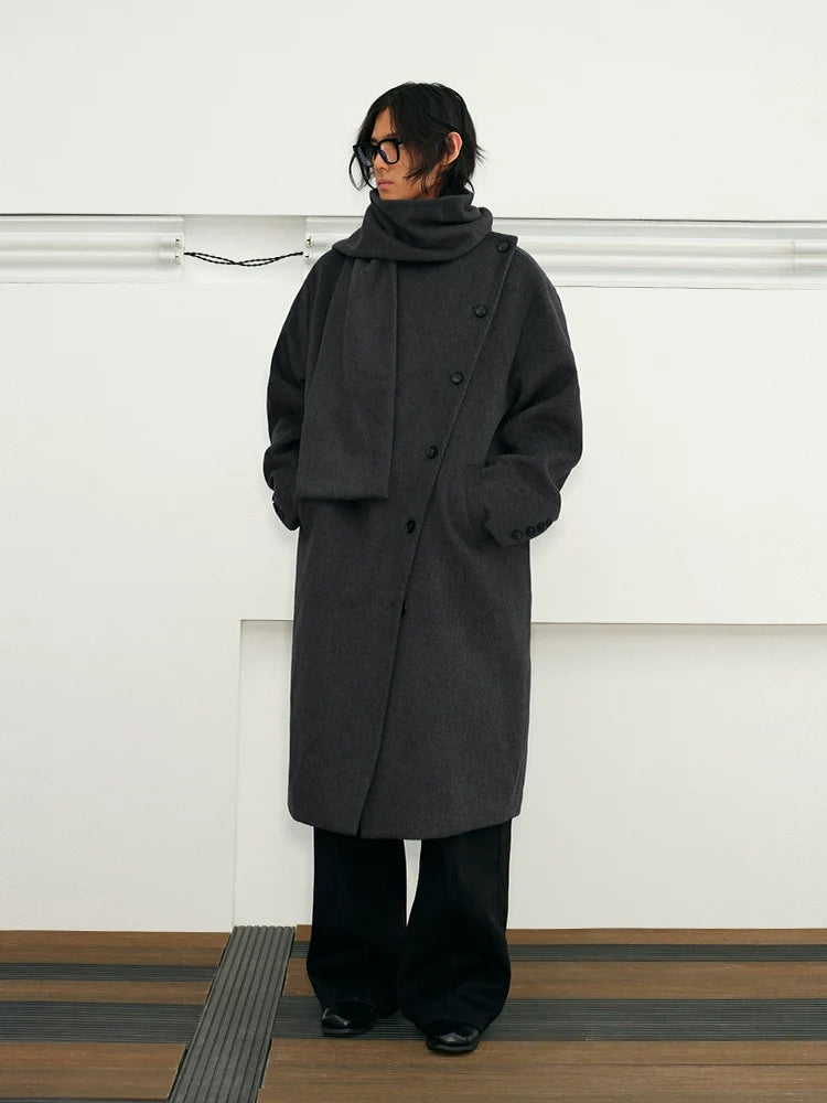 Wool Belted Overcoat with Cape Collar