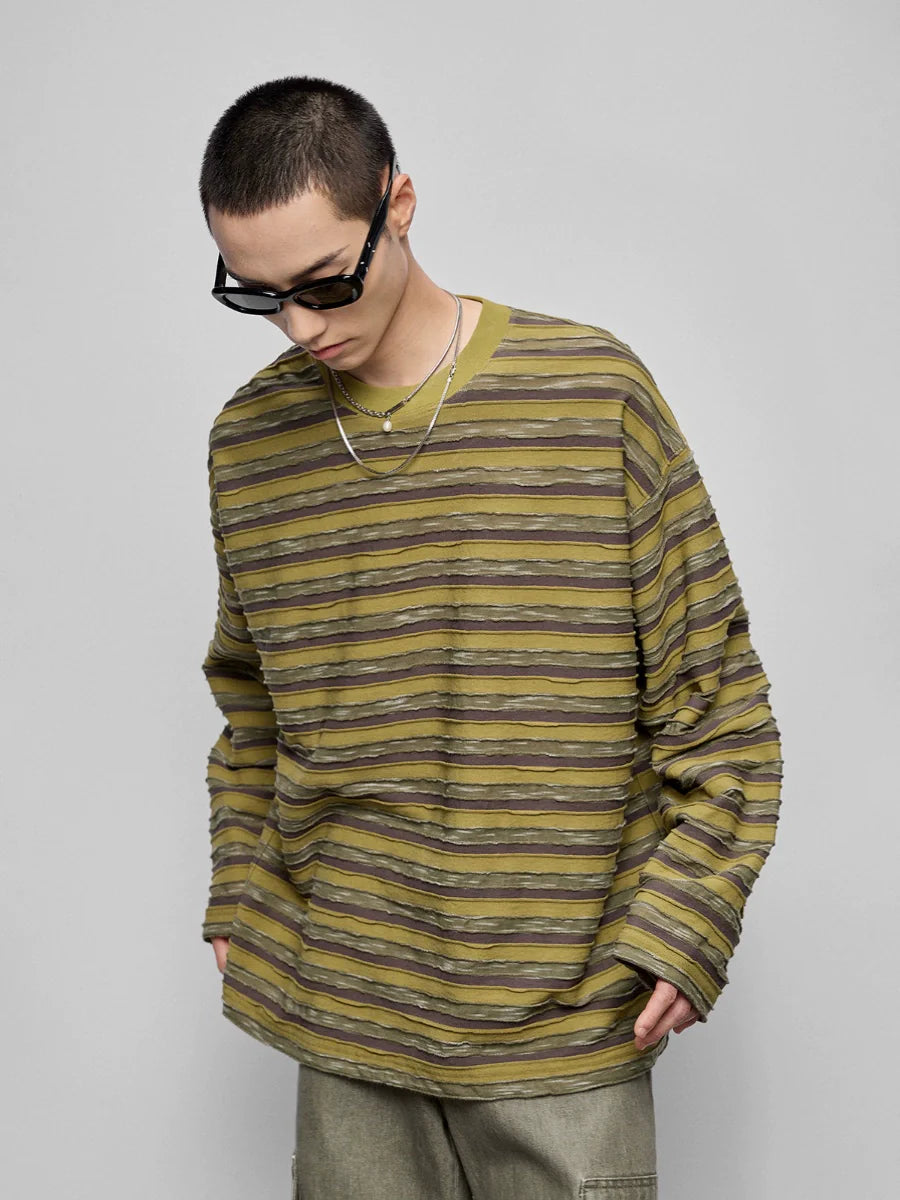Round Neck Oversized Striped Long Sleeve Top