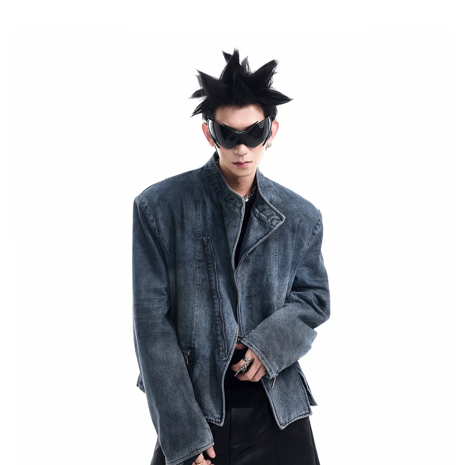 Asymmetric Denim Moto Jacket