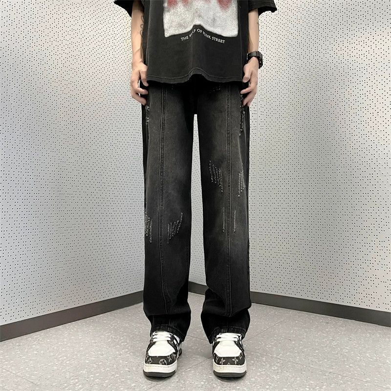 Distressed Wide-Leg Jeans