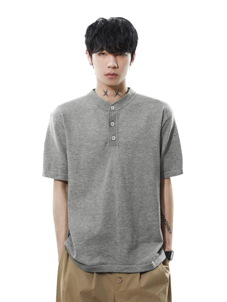 헤더 버튼 헨리 니트 티